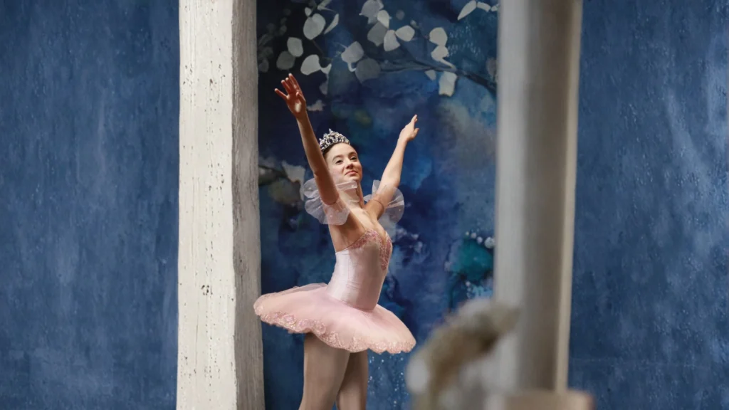 Ballerina shoes and stage, representing Luana's training at Bolshoi Brazil